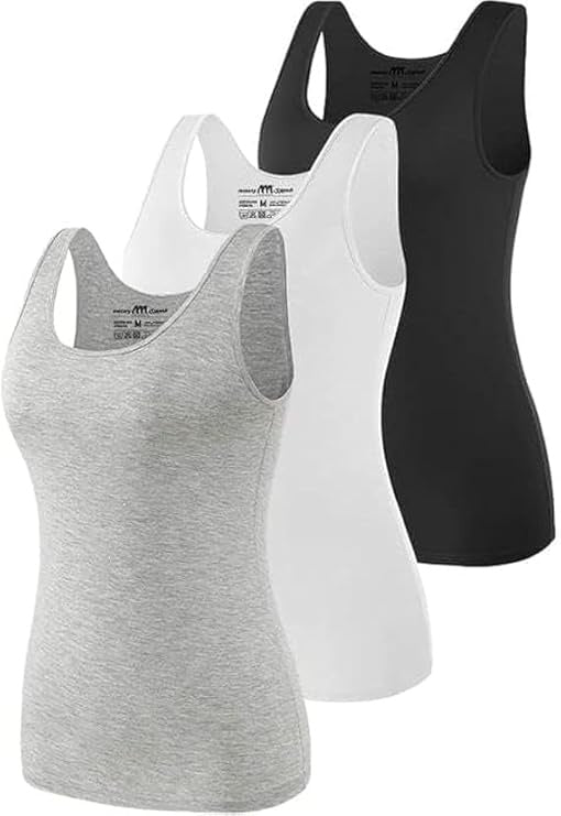 Hn7115 بيزك تانك قطن سادة قابلة للتمدد للنساء - مجموعة من 3 قطع، مريحة وخفيفة للاستخدام اليومي